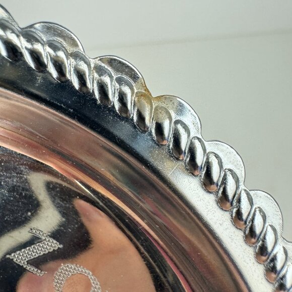 Vtg Small Round Silver Metal Philadelphia Zoo America's First Lion Etched Dish - Picture 14 of 15